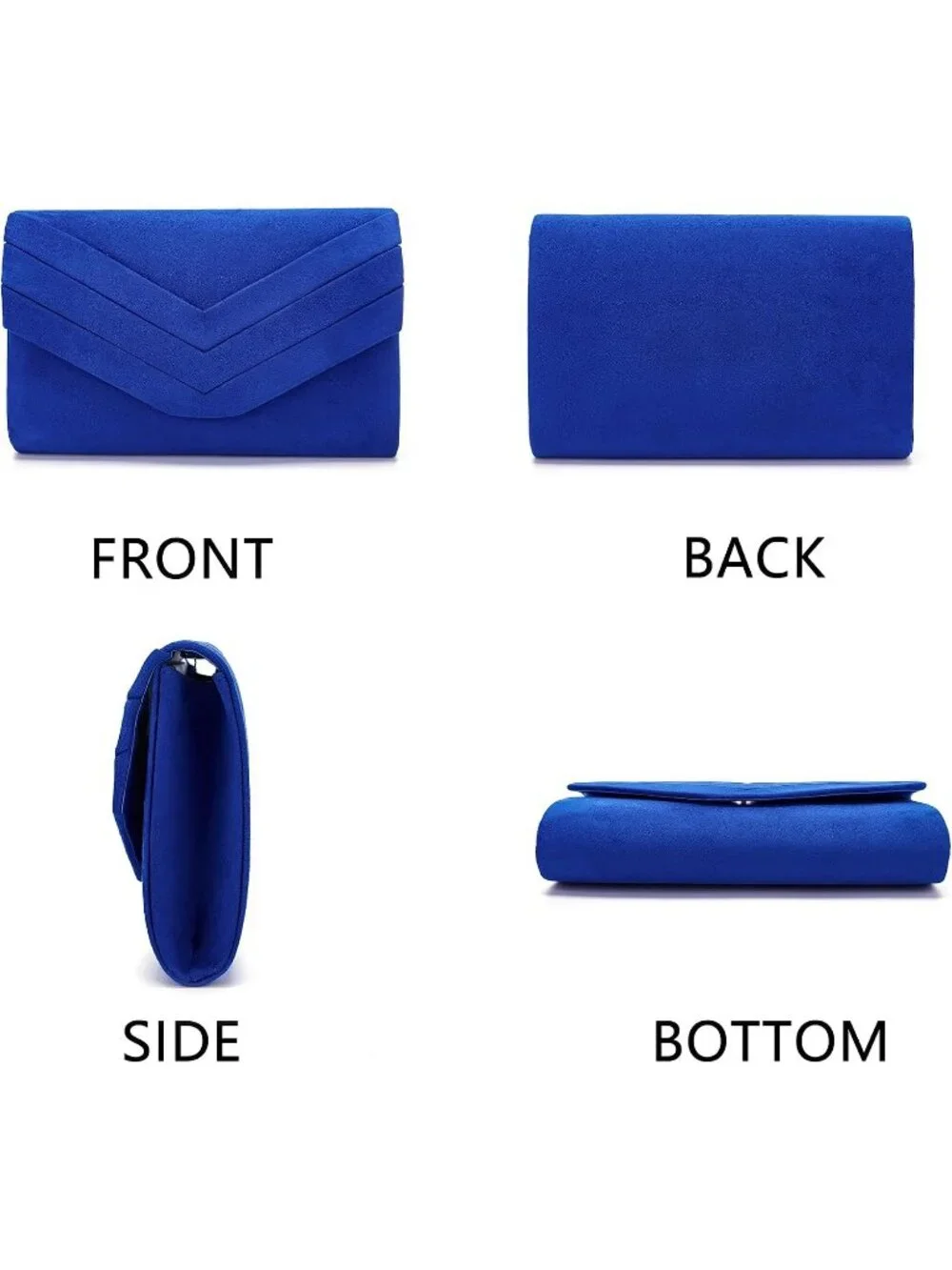 Women's Royal Blue Suede Pleated Clutch Purse For Evening Cross Body Bag Chain